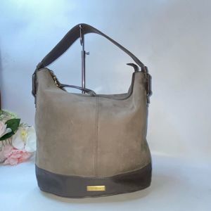 Cole Haan Nubuck Hobo Bag With Leather Trim Grey Large